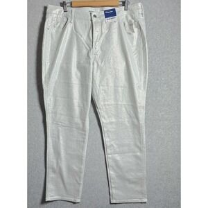 Old Navy Jeans Women Sz 16 Silver Metallic High Rise Slim Vintage Straight Pants